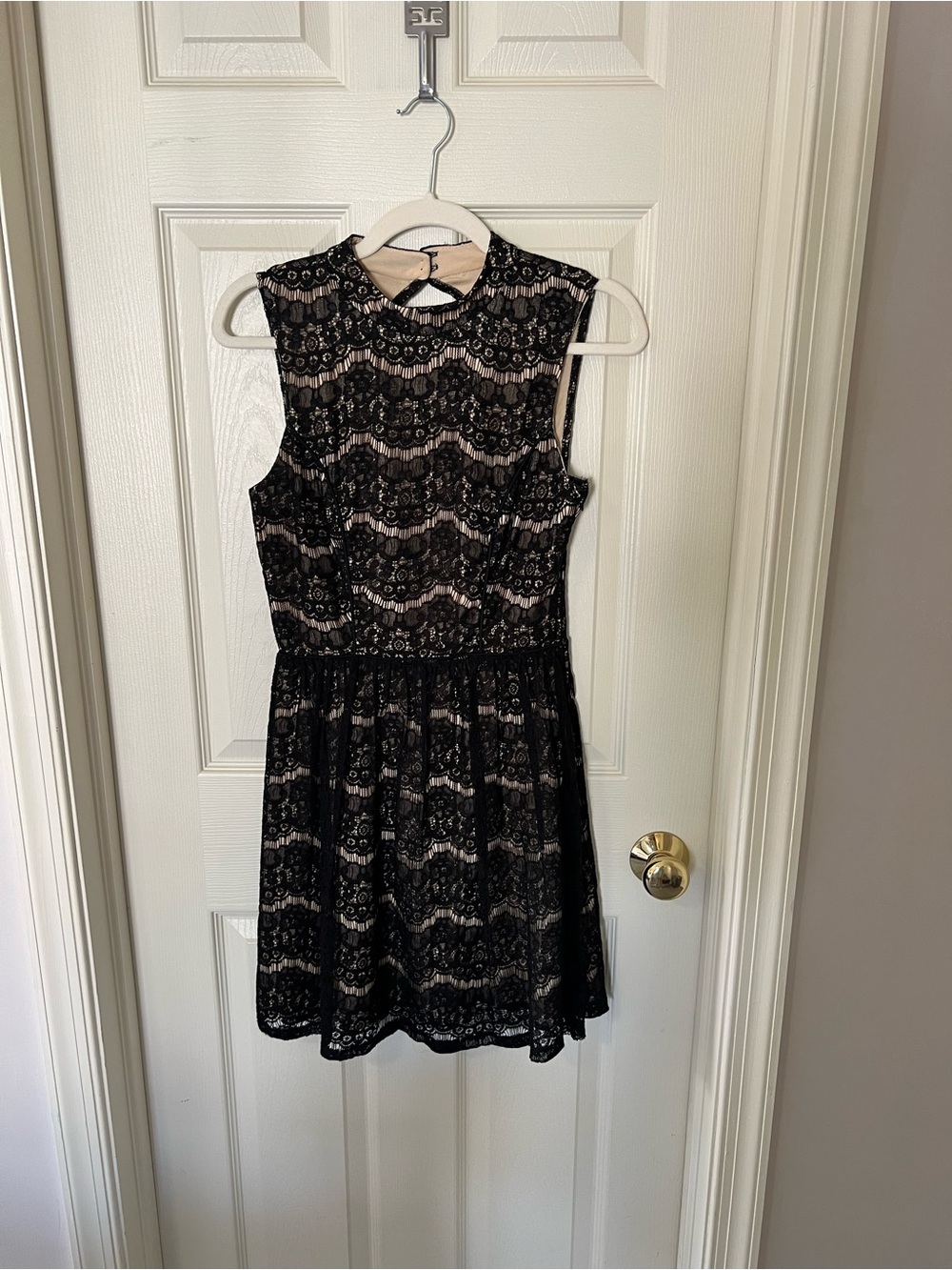 City Triangles Black Lace Mini Dress with Nude Lining